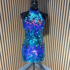 Fashion Nova Blue and Pink Sequin Dress